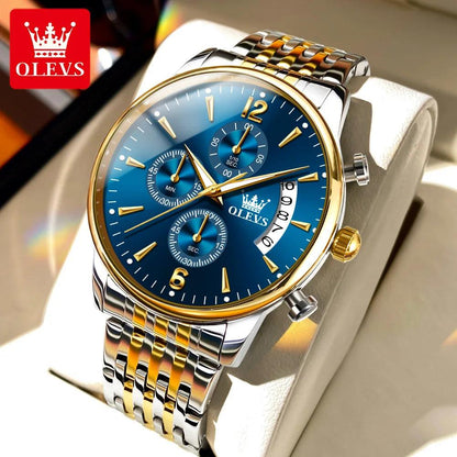 OLEVS Men's Watch Waterproof Luminous Wrist Watch Quartz Stainless Steel Watch for Men Pilot Top Brand Male Watches