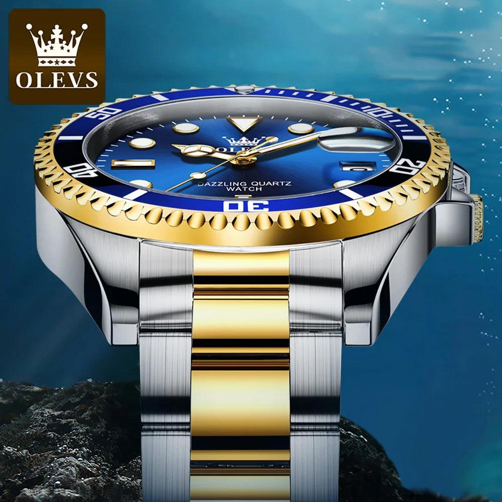 OLEVS Watches for Men with Date Luxury Big Face Waterproof Mens Wristwatch Analog Dress Two Tone Stainless Steel Man Watch