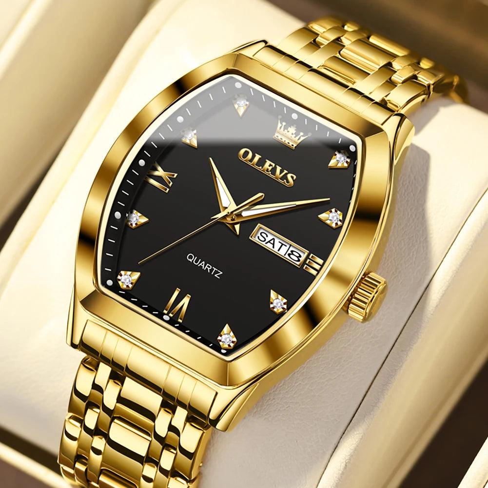 OLEVS/5528 Stainless Steel Luxury Quartz Watch | Elegant Tonneau Case with Shock Resistance and Week Display