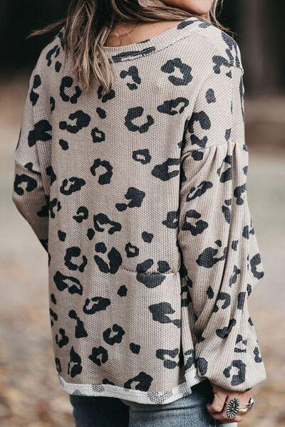 Plus Size Leopard V-Neck Dropped Shoulder T-Shirt Carauana Store