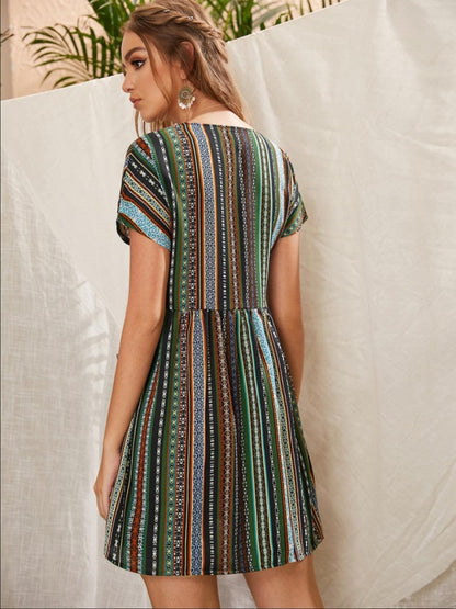 Pocketed Striped Short Sleeve Dress Carauana Store