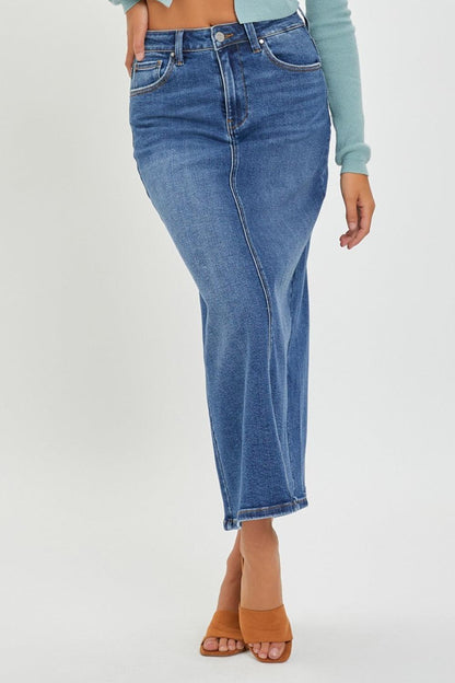 RISEN High Rise Back Slit Denim Skirt Carauana Store