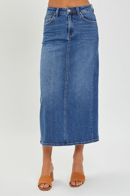 RISEN High Rise Back Slit Denim Skirt Carauana Store