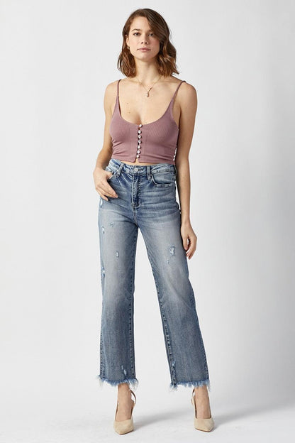 RISEN High Waist Raw Hem Straight Jeans Carauana Store
