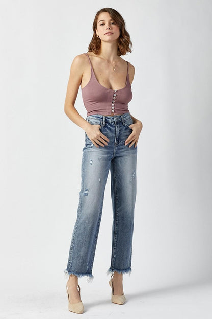 RISEN High Waist Raw Hem Straight Jeans Carauana Store