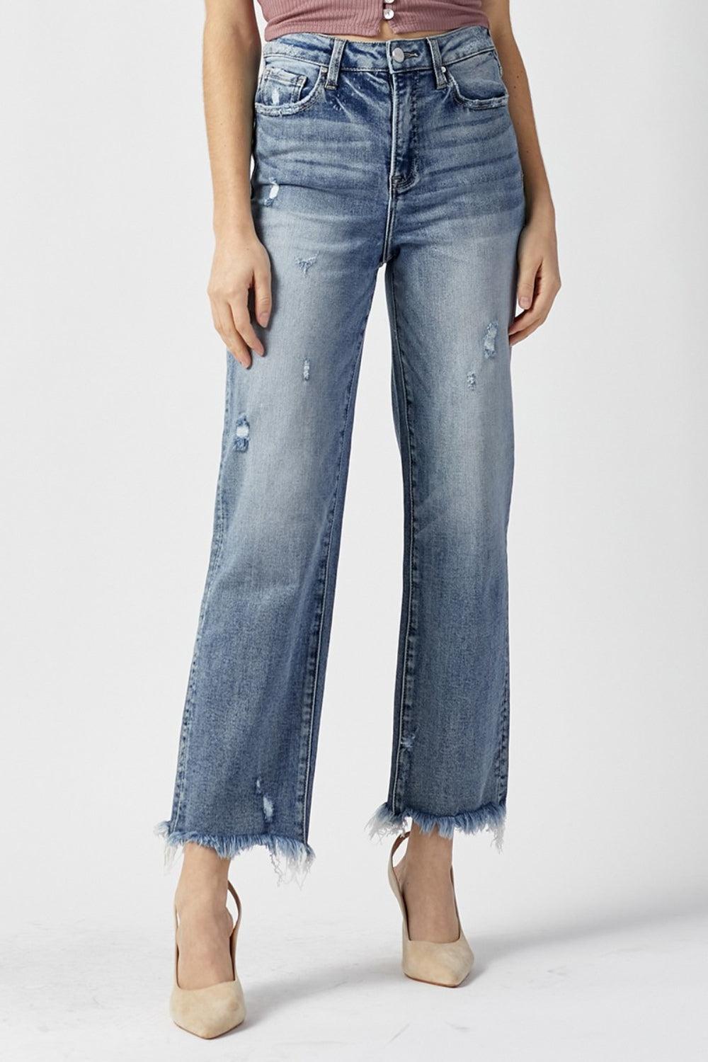RISEN High Waist Raw Hem Straight Jeans Carauana Store