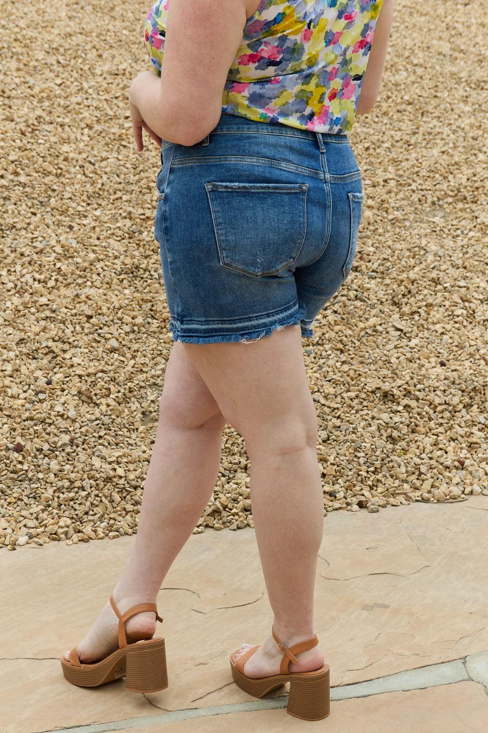 RISEN Maya Full Size Mid Rise Asymmetrical Shorts Carauana Store