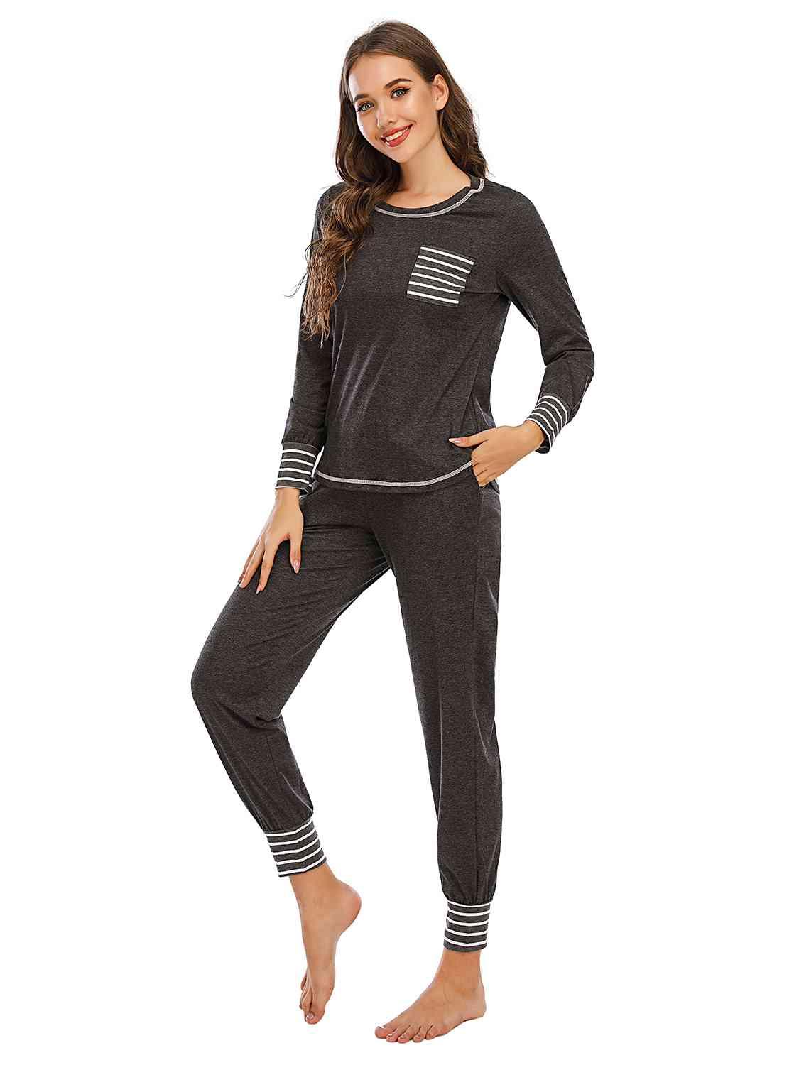 Round Neck Top and Pants Lounge Set Carauana Store
