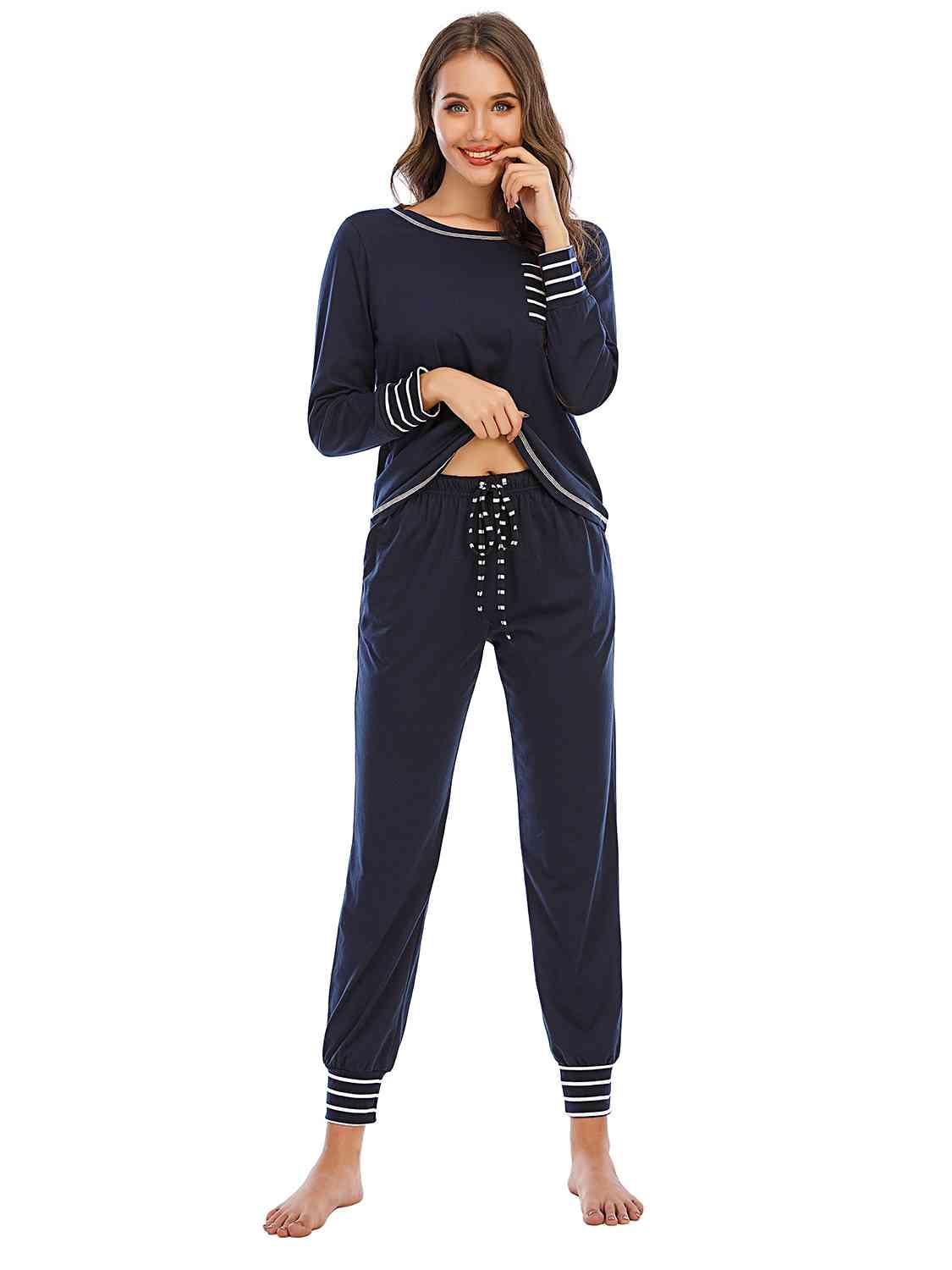 Round Neck Top and Pants Lounge Set Carauana Store