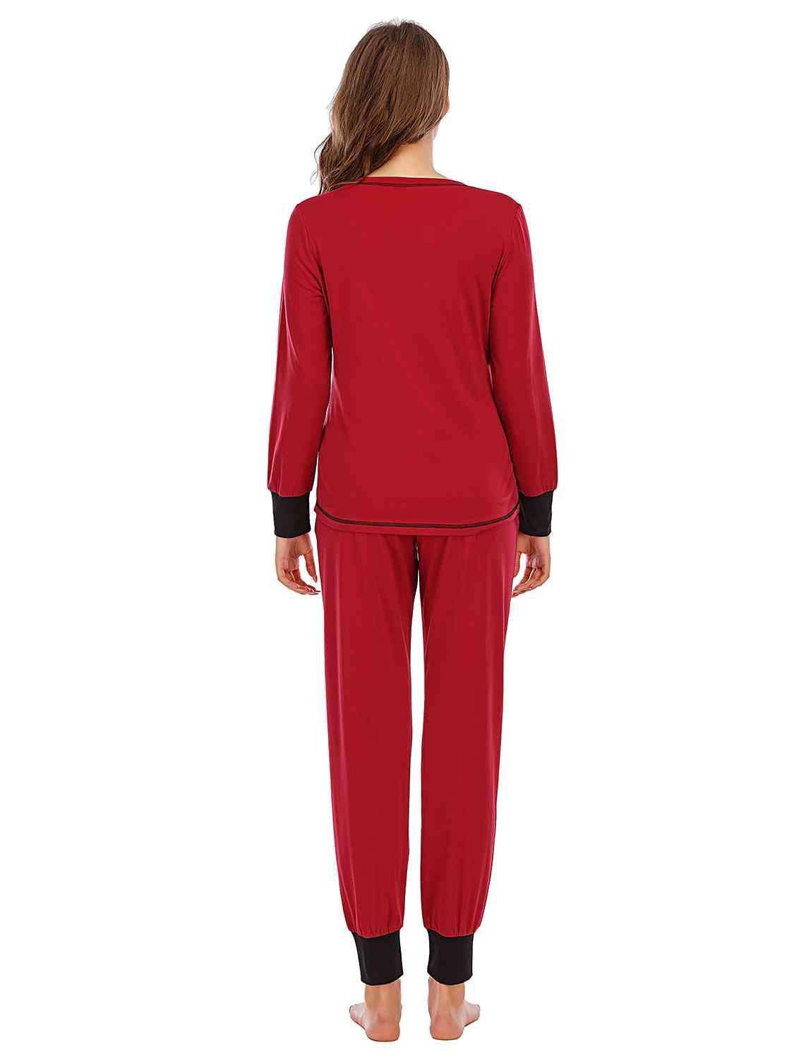 Round Neck Top and Pants Lounge Set Carauana Store