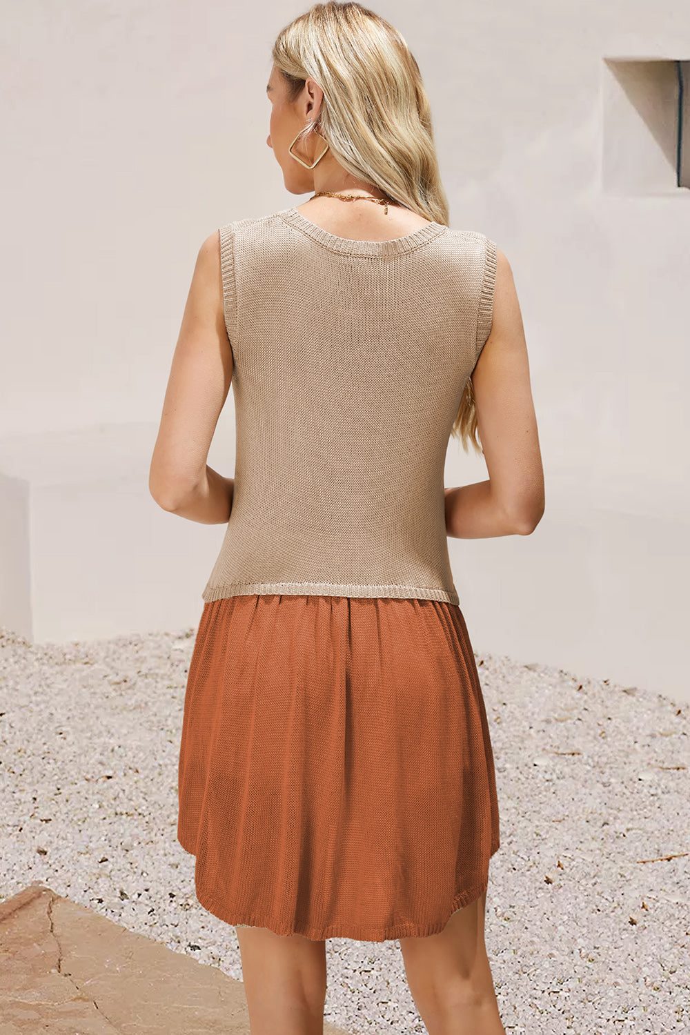 Ruched Round Neck Sleeveless Knit Dress Carauana Store
