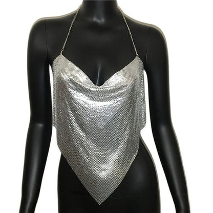 Solid Sequin Metal Cropped Tank Top