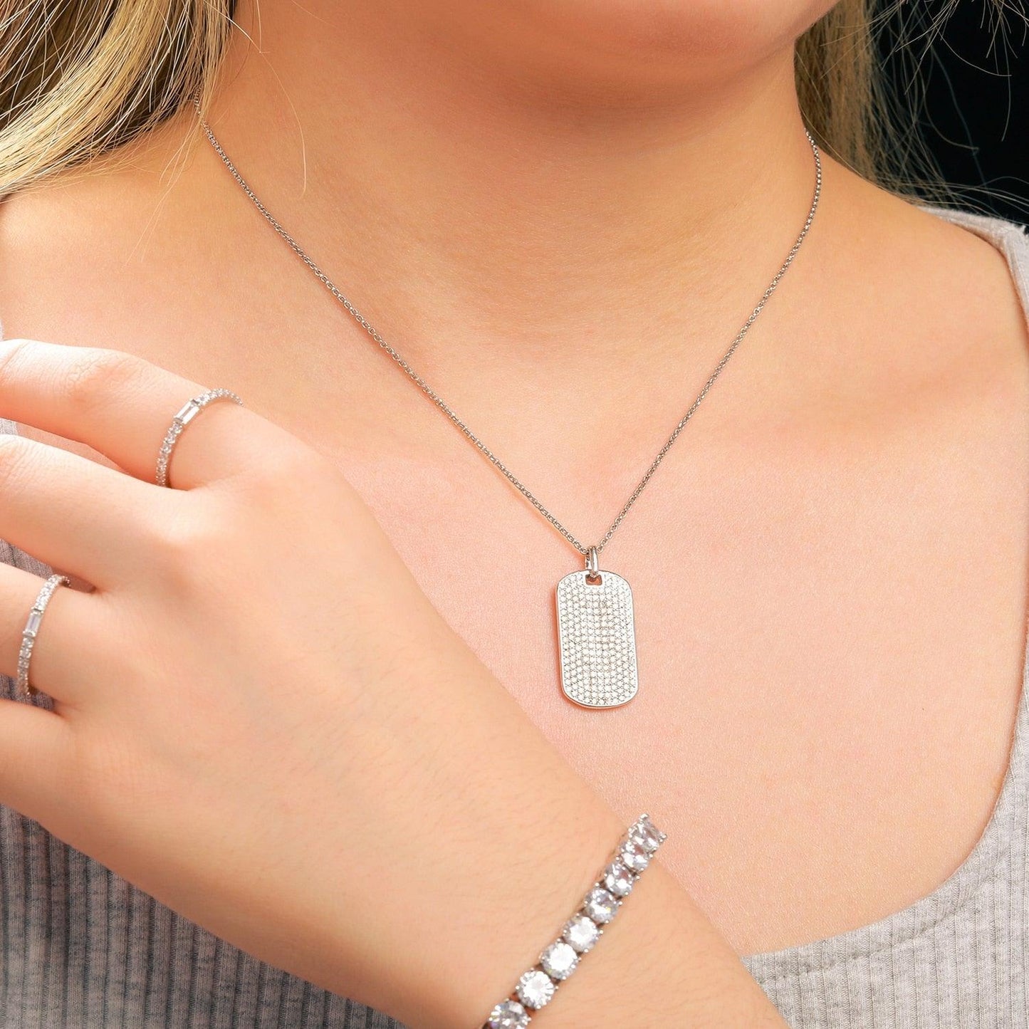 Streamline Tag With Pave Moissanite Diamonds Tag Pendant Real 925 Sterling Silver For Women Men Fine Jewelry Accessories Gift Carauana Store