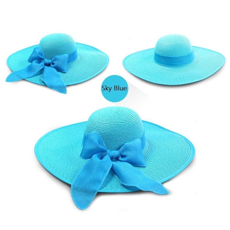 Summer Women Straw Hat Bowknot Wide Brim Floppy Panama Hats Female Lady Outdoor Foldable Beach Sun Cap