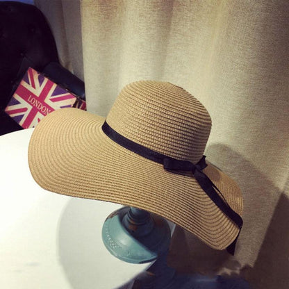 Summer Women Straw Hat Bowknot Wide Brim Floppy Panama Hats Female Lady Outdoor Foldable Beach Sun Cap