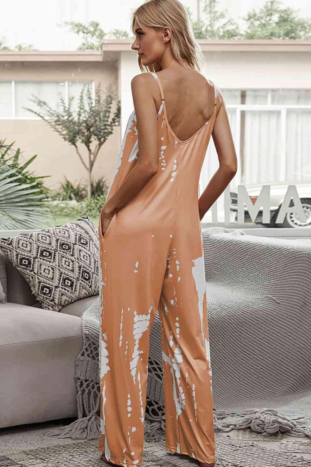 Tie-Dye Spaghetti Strap Jumpsuit with Pockets Carauana Store