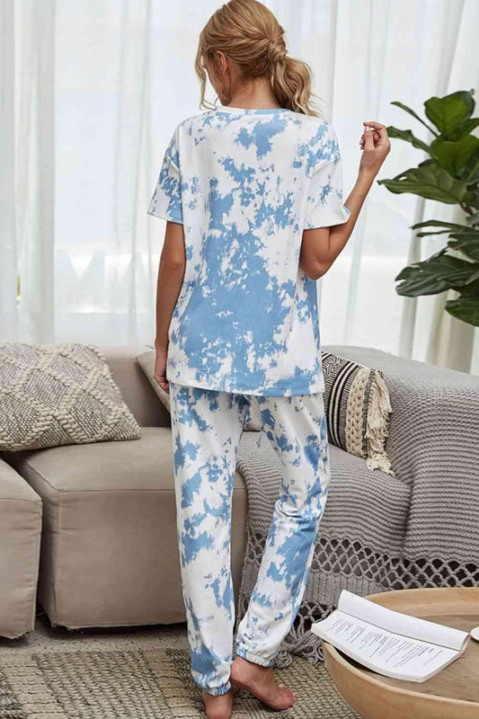 Tie-Dye Tee and Drawstring Waist Joggers Lounge Set Carauana Store