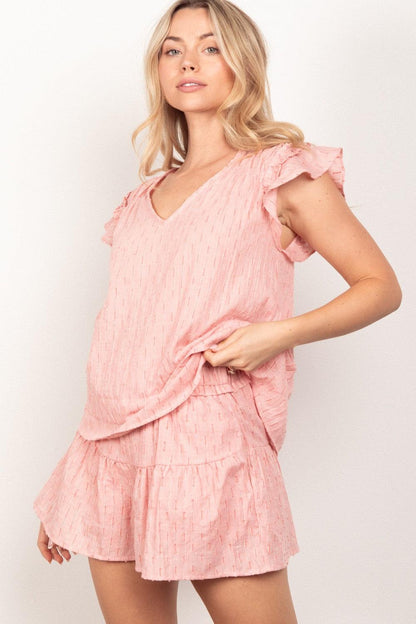 VERY J Ruffle Cap Sleeve Top & Shorts Set Carauana Store
