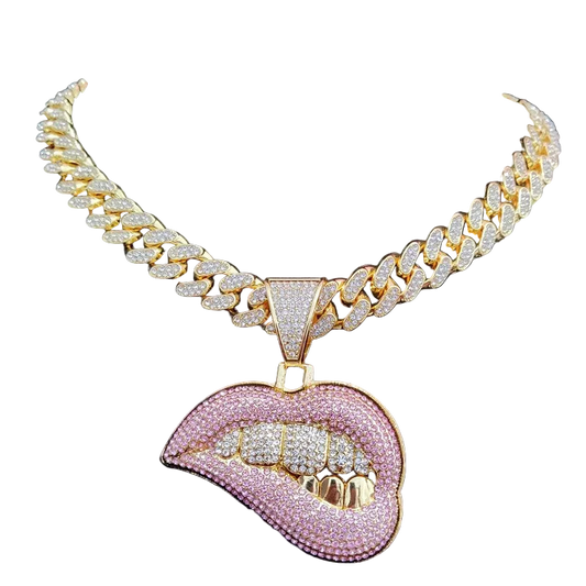 ZIDOM Bite Lip Necklace – Rhinestone Pendant
