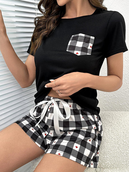 Plaid Heart Top and Shorts Lounge Set Carauana Store