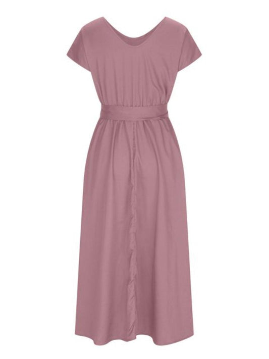 Ruched V-Neck Cap Sleeve Dress Carauana Store