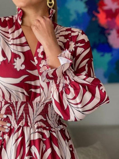 Printed Flounce Sleeve Maxi Dress Carauana Store
