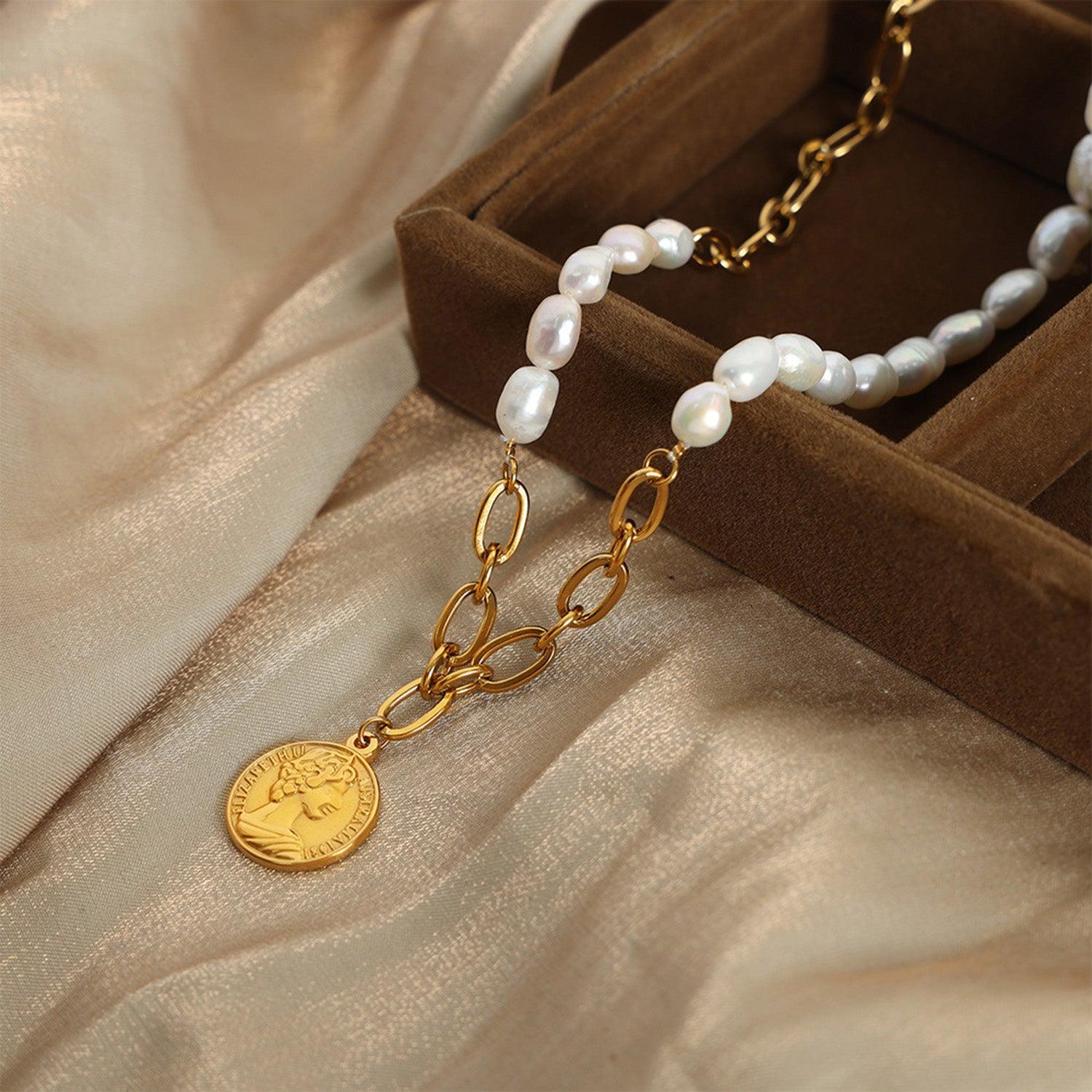 Coin pendant Pearl Titanium Steel Necklace Carauana Store