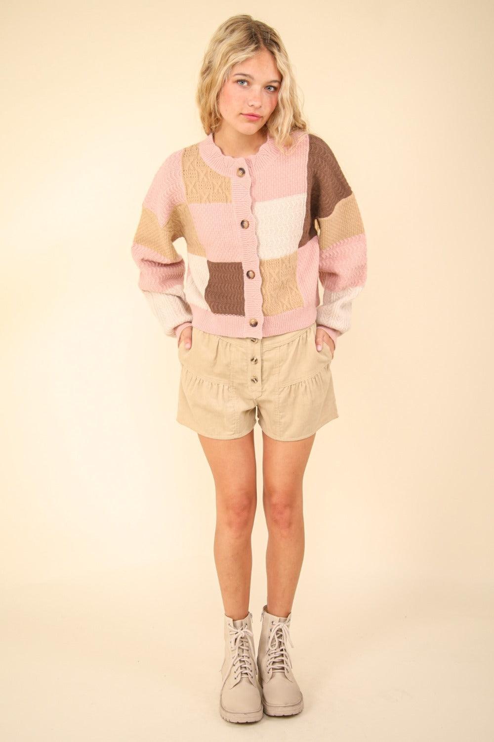 VERY J Color Block Button Down Textured Sweater Cardigan Carauana Store