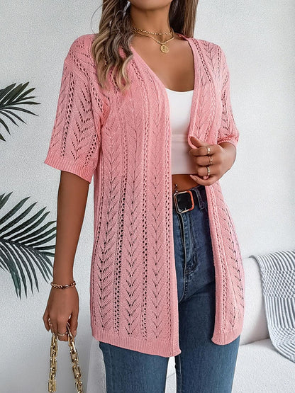 Openwork Open Front Half Sleeve Cardigan Carauana Store