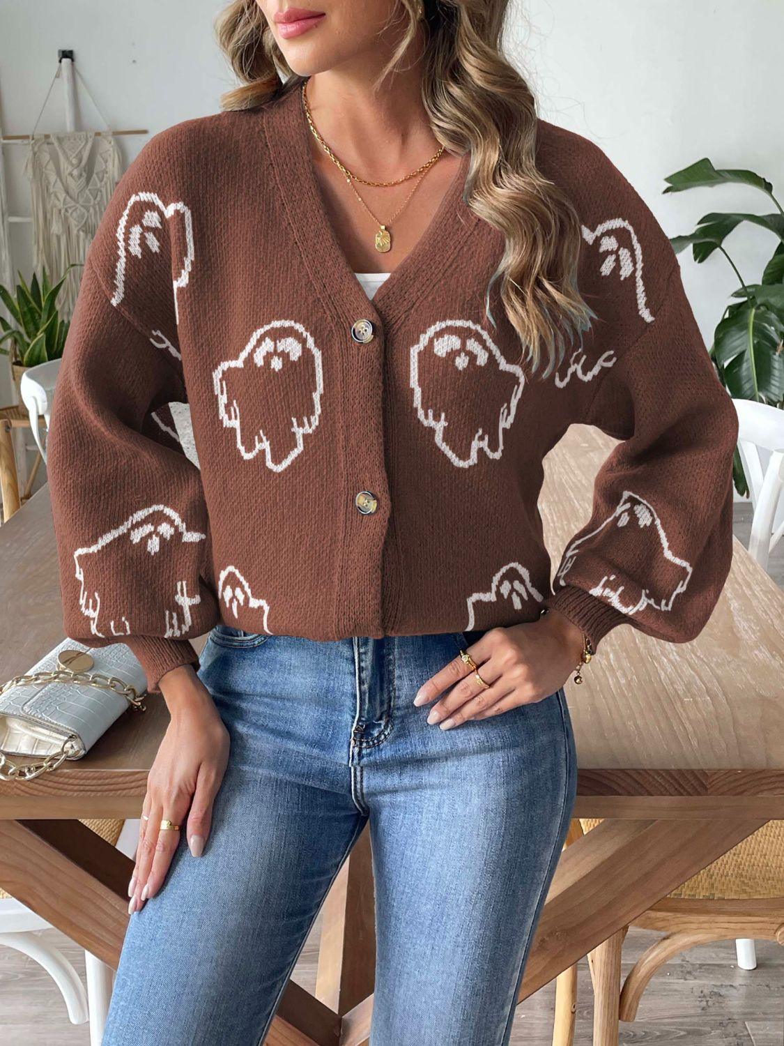 V-Neck Dropped Shoulder Cardigan Carauana Store