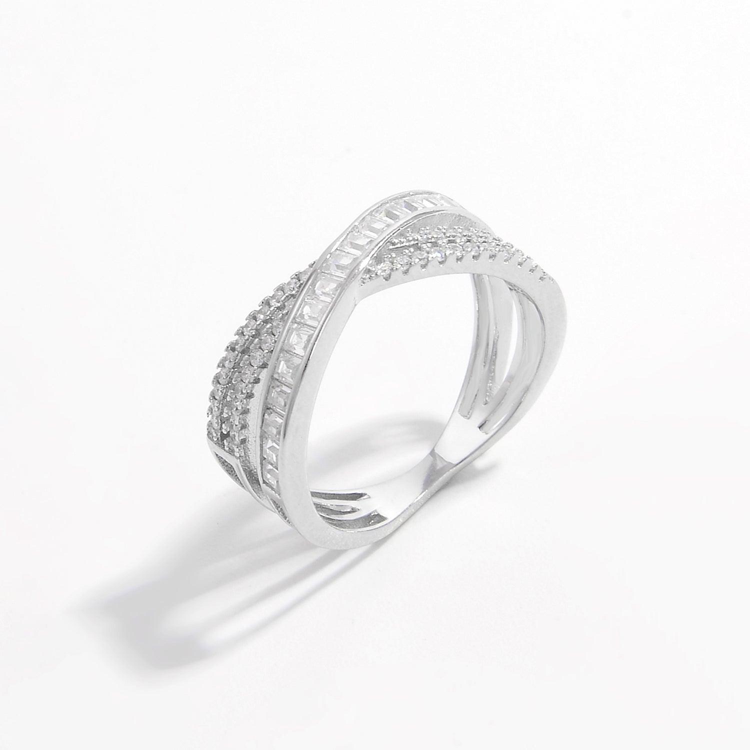 X Shape Inlaid Zircon 925 Sterling Silver Ring Carauana Store