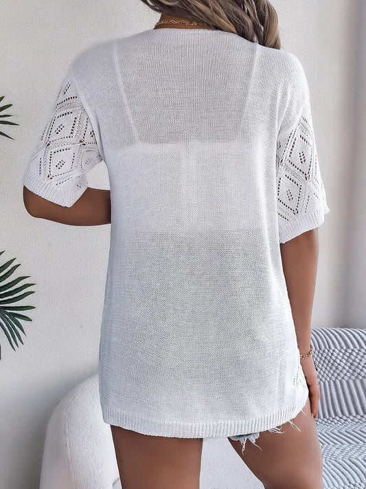 Openwork Open Front Half Sleeve Cardigan Carauana Store