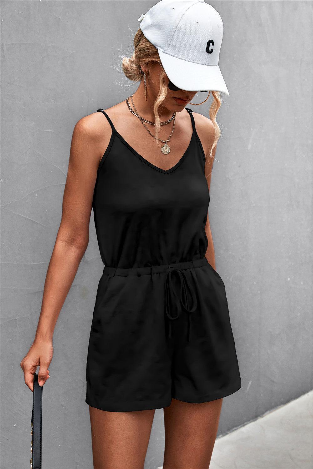 Spaghetti Strap V-Neck Pocket Romper Carauana Store