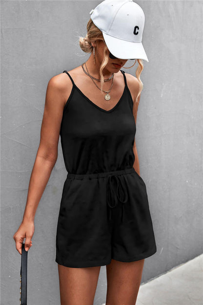 Spaghetti Strap V-Neck Pocket Romper Carauana Store