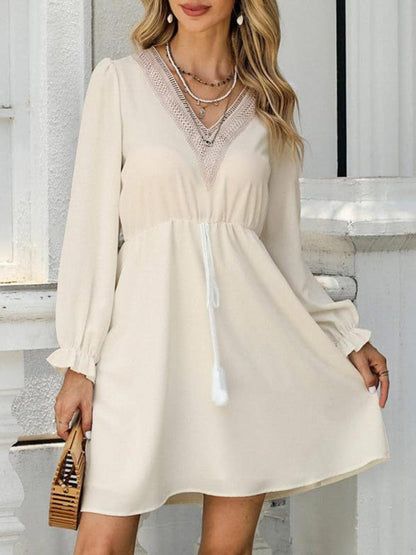 Tassel V-Neck Flounce Sleeve Dress Carauana Store