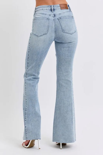 Judy Blue Full Size Mid Rise Rhinestone Side Panel Detail Flare Jeans Plus Size Carauana Store