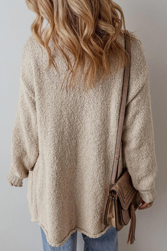 Pocketed Button Up Long Sleeve Cardigan Carauana Store