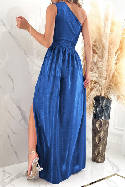 One Shoulder Slit Ruched Maxi Dress Carauana Store