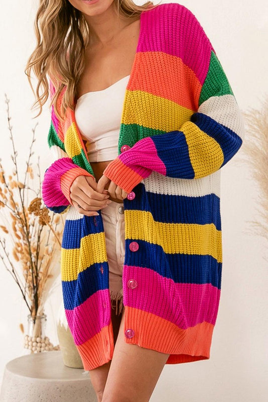 Striped Button Down Longline Cardigan Carauana Store