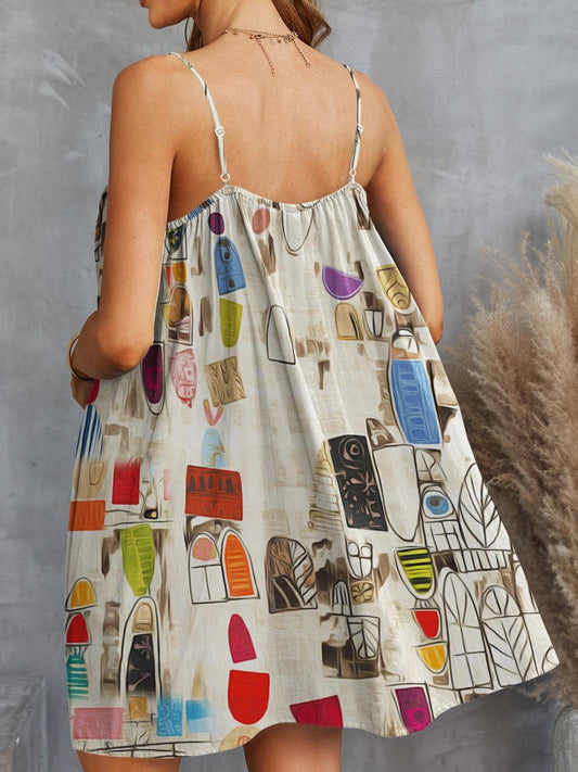 Printed Spaghetti Strap Mini Dress Carauana Store