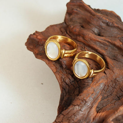 Titanium Steel White Sea Shell Ring Carauana Store