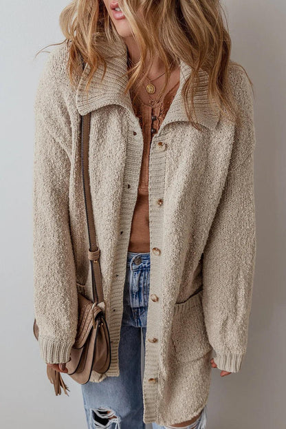 Pocketed Button Up Long Sleeve Cardigan Carauana Store