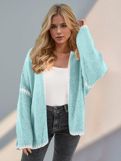 Double Take Contrast Open Front Dropped Shoulder Cardigan Carauana Store