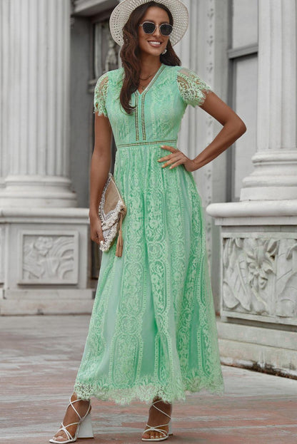 Scalloped Trim Lace Plunge Dress Carauana Store