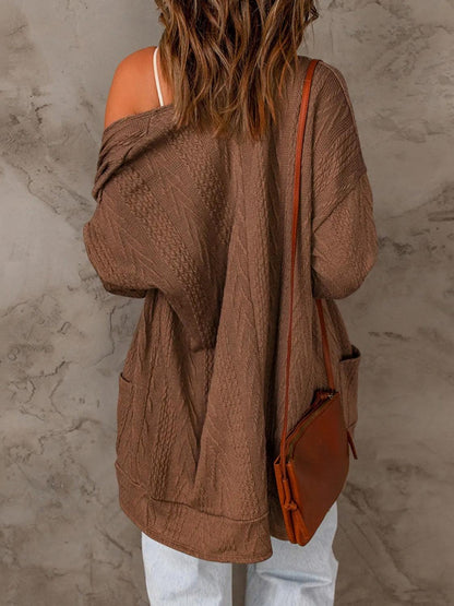 Pocketed Open Front Long Sleeve Cardigan Carauana Store
