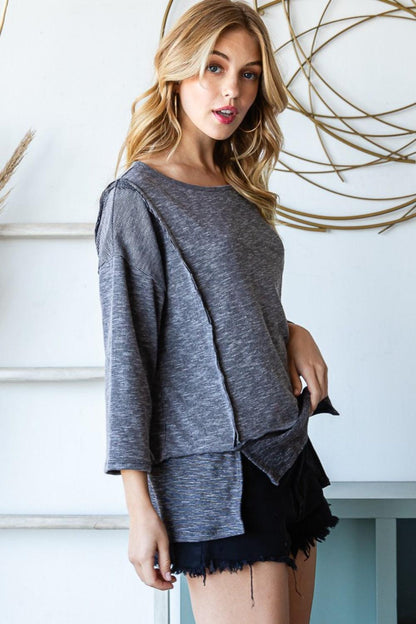 Reborn J Boat Neck Exposed Seam Slit Top Carauana Store