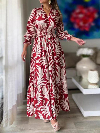 Printed Flounce Sleeve Maxi Dress Carauana Store