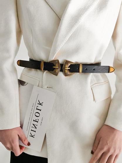 Double Buckle PU Leather Belt Carauana Store