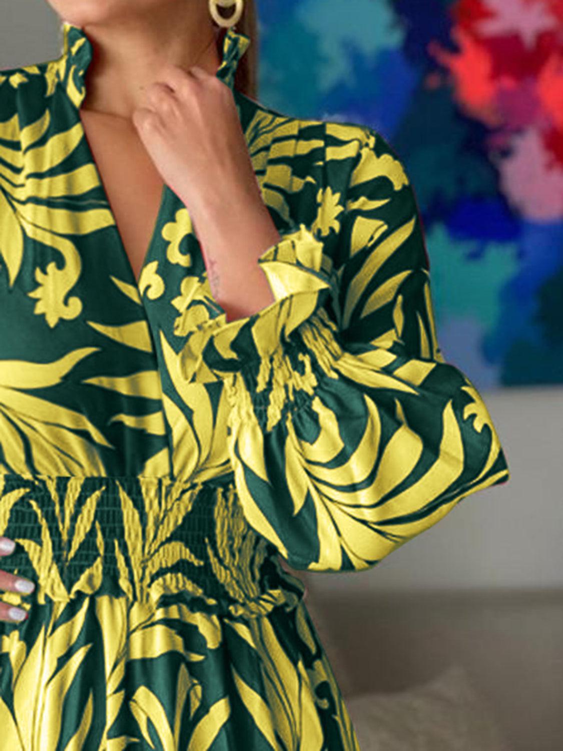 Printed Flounce Sleeve Maxi Dress Carauana Store
