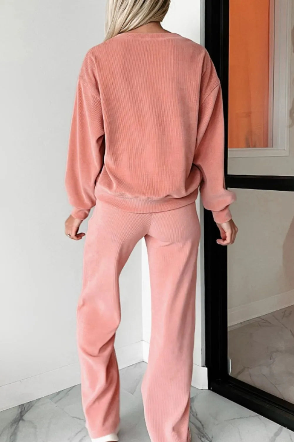 Round Neck Long Sleeve Top and Pants Set Carauana Store